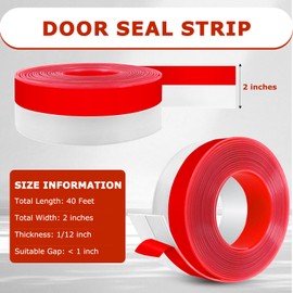 Weather Stripping Flexible Silicone Door Seal Strip Self Adhesive Door Draft Stopper Shower Door Bottom Seal Side Gaps of Door and Windows (Transparent, 2 Inch Wide x 40 Feet Long)