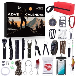 Survival Kit Adventskalender für Männer 24 Tage Countdown mit Premium-Outdoor-Überlebenswerkzeugen mit unverzichtbarer Notfallausrüstung Geschenk für Abenteurer, Camper und Überlebenskünstler