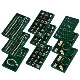 SPAKOWN Jewelry Drawer Organizer Inserts Set of 9, Jewelry Trays for Drawers Velvet Jewelry Organizer Tray Drawer Jewelry Organizers and Storage for Earring Ring Necklace Watch Bracelet (Green)