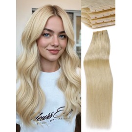 WIGNEE OVO Blonde 613 Human Hair Extensions 2-Pack | Warm Golden Undertones, No Glue Double Layer PU Base | Trimmable & Reusable 13x18 Wefts for Short/Thin Hair