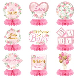 Weecent 9 Pcs Pink Rose Gold Baby Shower Honeycomb Centerpieces Floral Baby Shower Party Table Centerpieces Oh Baby Party Decorations Baby Girl Boy Birthday Party Table Topper Party Supplies