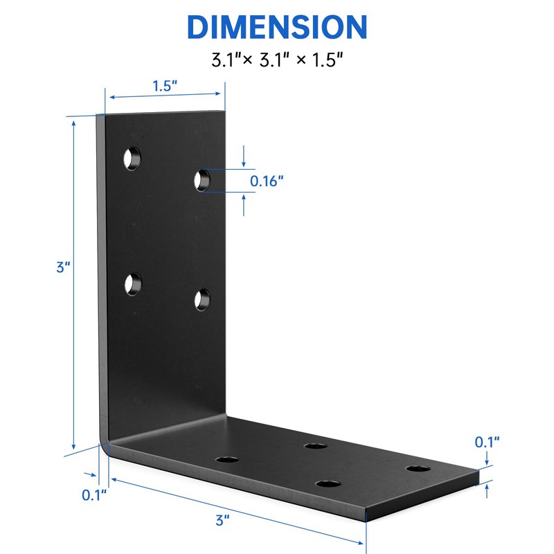 KOMOHOM 1.5x3x3 Inch Galvanized L Bracket, 8PCS 90 Degree Angle