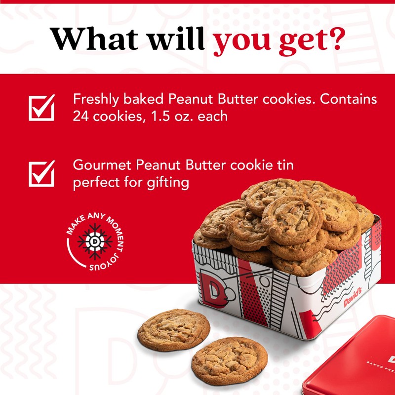 David's Cookies 2lbs Peanut Butter Fresh Baked Cookies - Delectable