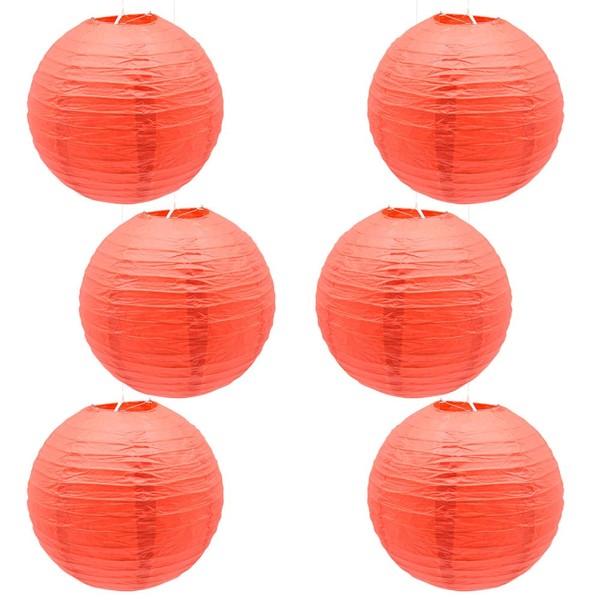 CEEYSEE Pack of 6 Paper Lanterns, Red, 30 cm, Hanging
