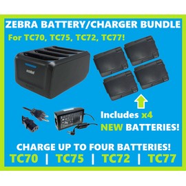 Mixed Brand Bundle Zebra 4-Port Battery Charger & Batteries, TC70 TC75 TC77 SAC-TC7X-4BTYP