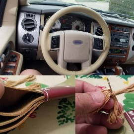 CHUSYYRAY Classic Grip Genuine Leather Old School Wrap Steering Wheel Cover Beige