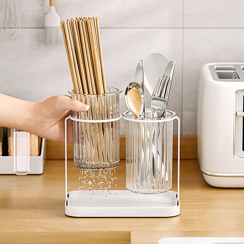 Utensil Holder Organizer for Countertop Chopstick Drainage Box 2 Divided