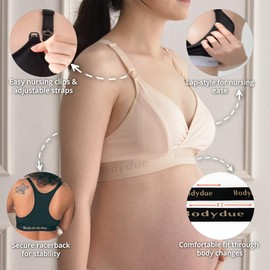 Bodydue Absobra Nursing Pad-Free Nursing Bra for Easy Breastfeeding Maternity Essential Wireless Full-Coverage Comfort (Large, Lavender)