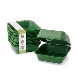BIOZOYG Reusable burger boxes, pack of 15, to-go packaging for hot and cold, lunch box, take-away container in catering needs, organic compound box with hinged lid, dark green, 16 x 15 x 8.5 cm