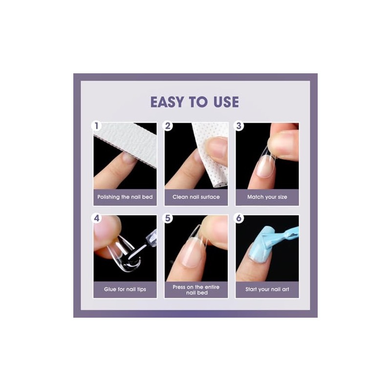 Uñas Postizas Cortas de Gel Estilo Ataúd: 240 Unidades de