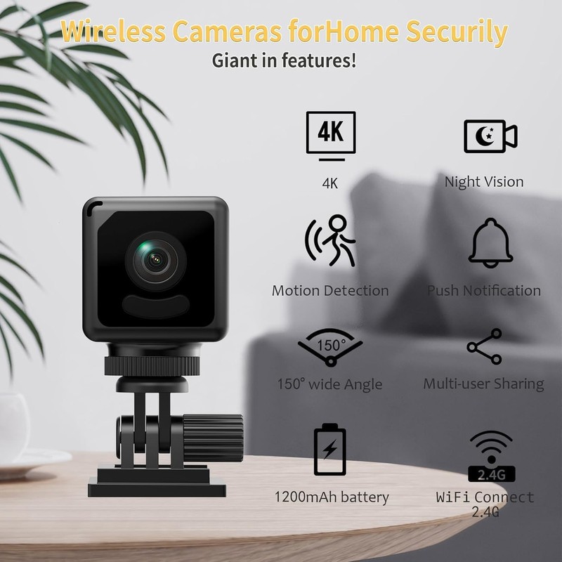 EKJANEPE Mini Camera, Mini Home Security Camera, 4K Wireless WiFi
