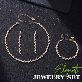 JEAIRTS Rhinestone Choker Necklace Jewelry Sets Bridal Diamond Tennis Chain Necklace Earrings and Bracelet Bling Prom Formal Jewelry Set for Women, Standard, Rhinestone, No Gemstone