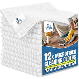 DAN RIVER 12-Pack White Microfiber Towels – Ultra Absorbent, Lint-Free & Streak-Free dust Cloths for Home, Car & Kitchen - Must-Have Cleaning Essentials - 12" x 12"
