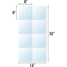 FINEWF Full Length Combine Mirror Tiles 8" x 8" x 8Pcs Frameless Wall Mounted Glass Wall Mirror for Gym Door Bedroom Living Room