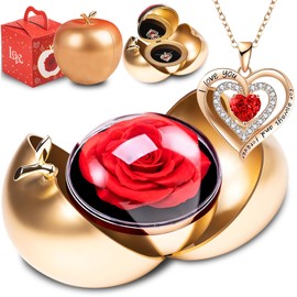 goldmiky Eternal Rose with Jewellery, Preserved Rose Flower Box, Women Mother's Day Gift for Mum Valentine's Day Wedding Anniversary Christmas Gift for Mother Wife Girlfriend Grandma