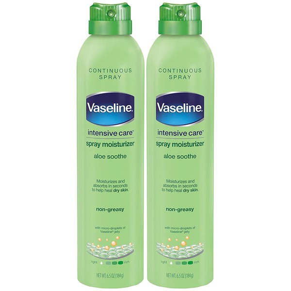 Vaseline Intensive Care Spray Moisturizer, Aloe Soothe Spray Lotion Moisturizer for Dry Skin with Micro-Droplets of Vaseline Lotion (Pack of 2, 6.5 Oz Ea)