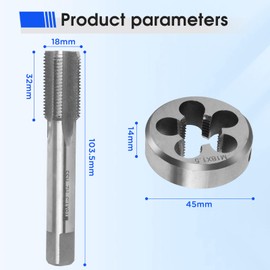 FIFIBANG Tap and Die M18 x 1.5 mm Tap & Male Tap Set, Thread Cutting Set Made of HSS Steel Thread Cutting Set for Metric Internal and External Thread