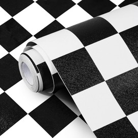 Jeweluck Black and White Wallpaper Peel and Stick Checkered Contact Paper 17.7"x118.1" Mosaic Checkered Peel and Stick Wallpaper Lattice Self Adhesive Removable Wall Paper for Bathroom Cabinets Vinyl