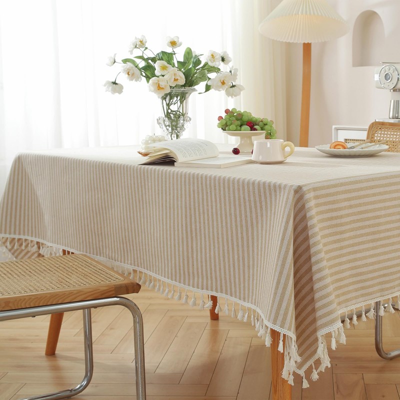 meioro Tablecloths Striped Tassel Table Cloth Rectangular Tablecloth Cotton Linen