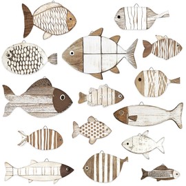 Spiareal 15 Pcs Fish Wall Decor Wooden School of Fish Wall Art Nautical Decor Vintage Hanging Coastal Fishing Sculpture Ocean Theme Ornaments Gifts for Lake House Bathroom Bedroom(Rustic)
