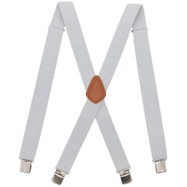 Bioterti Men’s Heavy Duty X- Back Suspenders-Adjustable Size, Long & Elastic Braces (Light Grey)