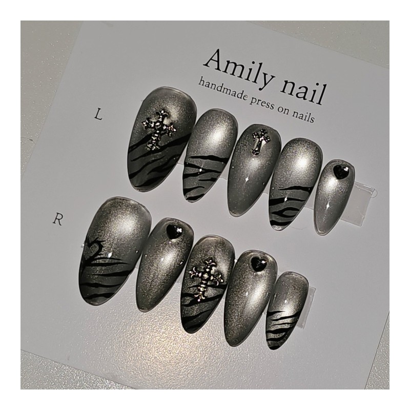 Gothic Silver Magnet [Handmade Nail Tip] Emily Nail - Mini