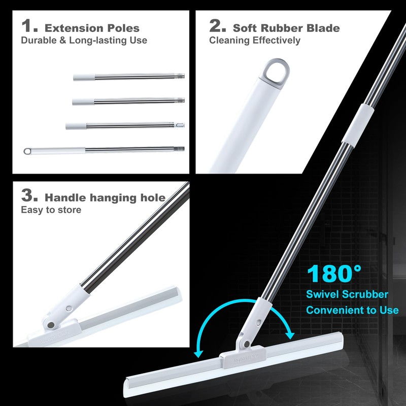 JOYBOS Rubber Squeegee Broom for Floor,62" Long Handle Window Squeegee,