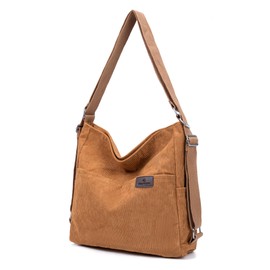 Wytidian Corduroy Tote Backpack Crossbody Bag for Women, Convertible Shoulder Bags Designer Handbag for College, Work (Brown)