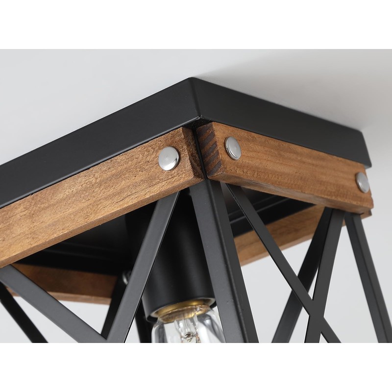 2 Pack Rustic Farmhouse Wood Flush Mount Ceiling Light Fixture