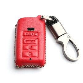 WFMJ Leather for Acura RDX RLX ILX MDX TLX Smart Remote 4 Buttons Key Case Holder Cover Fob Chain (Red)