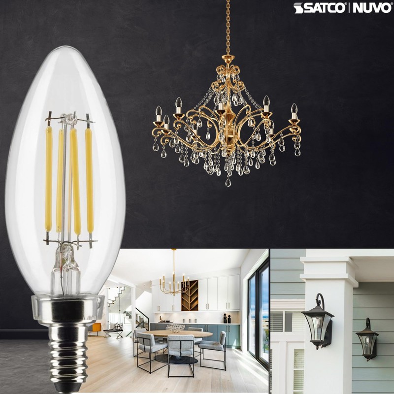 Satco LED Lamp, S21264 4B11/LED/927/CL/120V/E12, 4 Watt B11 Lightbulb, Clear;