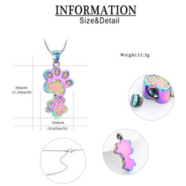 QGJNSGC Urn Necklace for Ashes Dog Pet Ash Necklace Paw Memorial Ash Souvenir Cremation Jewellery Gift for Female Dog and Cat Lovers (Rainbow)