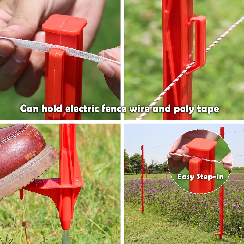 Zoiut 25 Pack Electric Fence Posts,48 Inch/4FT Step-in Plastic Posts
