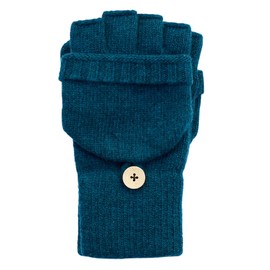 FosterNatur, Women's/Men's Wool Gloves with Flap, 100% Extra Fine Wool, petrol