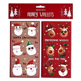 Partisan Christmas Xmas Money Cash Gift Wallets & Envelopes, Santa & Rudolph Designs - Pack of 4