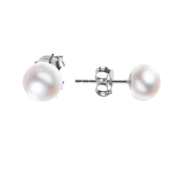 925 Sterling Silver Stud Earrings with White Freshwater Cultured Pearls