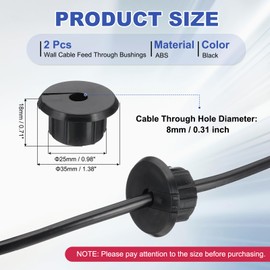 PATIKIL 2 Pcs Wall Bushing Grommet, Wall Cable Feed Through Bushings Cable Routing Kit for 1 Inch Wall Wire Hole Organizer Furniture Ethernet, Black