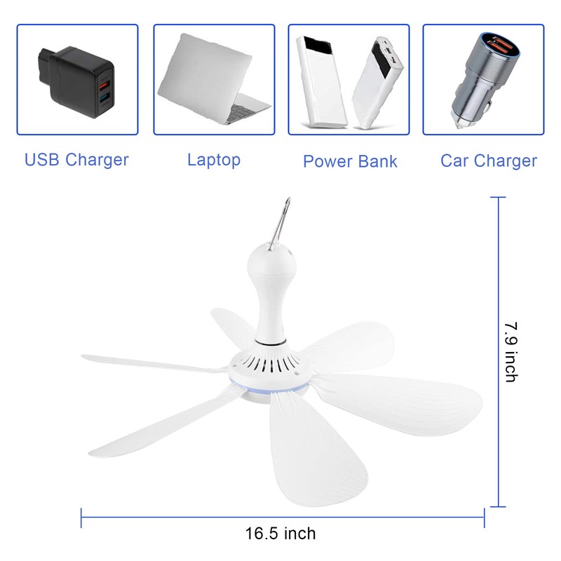 SCOOYEEES Silent USB Powered Ceiling Fan with Remote Control Timing
