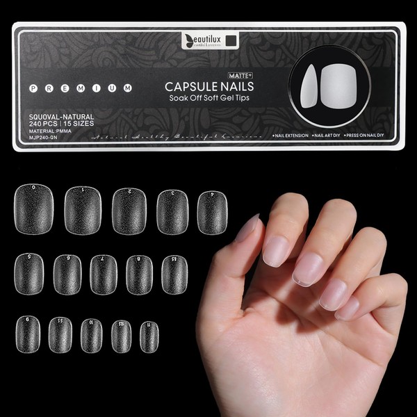 Beautilux Nageltips Square Oval, Full Cover Nail Tips, Pre-Buff Matt
