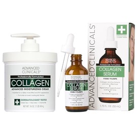 ADVANCED CLINICALS 2 PACK SET - CREMA CORPORAL COLAGENO RESCATE DE LA PIEL CON TE VERDE, ALOE VERA Y MANZANILLA + SUERO FACIAL CON COLAGENO RELLENO IN