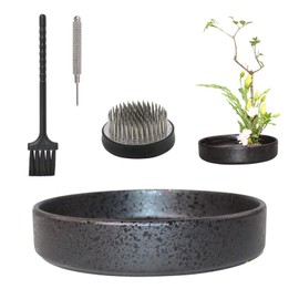 WANDIC Flower Arrangement Accessories Round Ikebana Ceramic Vases with 6cm Round Frog for Ikebana Flower Arrangement Home Decor Black Polka Dot