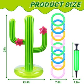 EDLMKM Inflatable Cactus Ring Toss Game Set, Hawaiian Party Decorations, Pool Party Decorations, 1 Pcs Inflatable Cactus 8 Pcs Rings 1 Pcs Air Pump, for Pool Toys