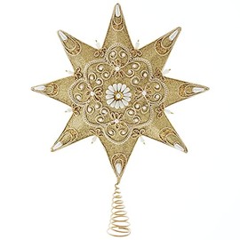 Kurt S. Adler 8-Point Pearl and Gold Shimmer Star Treetop Treetopper, 16-inch