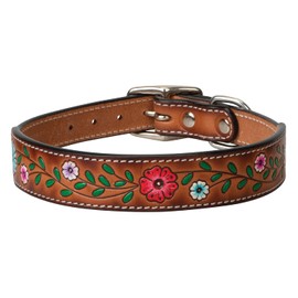 Weaver Pet - Light Oiled Leather - Painted Floral Leather Collar