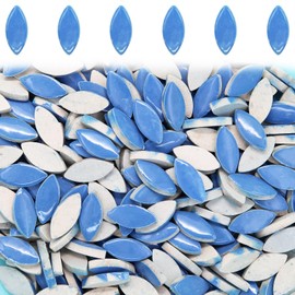 SMANTA 50 Blue Ceramic Petal Mosaic Tiles, 50 Pieces, 7 Colors, 6 Shapes, Indoor/Outdoor Use