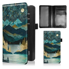 BFSEROBJ Checkbook Covers for Personal Checkbook Duplicate Checks RFID Blocking Checkbook Cover for Women Men with Elastic Strap Card Slots Pen Holder - Mountains