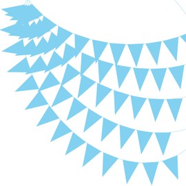 PATIKIL 49ft Pennant Banner Flags, 2 Pcs Felt Fabric Pennant Flags String Triangle Flag Banner Bunting Garland for Carnival Wedding Birthday Party Decorations, Light Blue