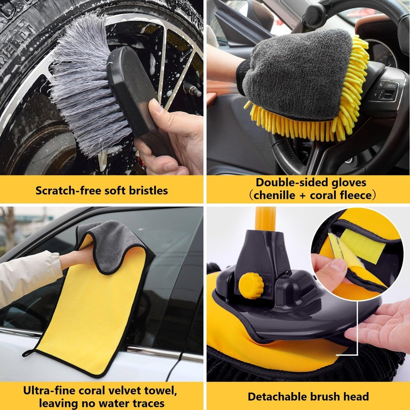 DEPOTA Car Wash Brush with Long Handle, 15°Curved Car Cleaning