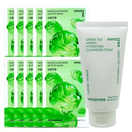 (10 sheets) Innisfree Active Mask Madecassoside (Moisture Soothing) + Green Tea Amino Moisture Cleansing Foam / (10매)이니스프리 액티브 마스크 마데카소사이드 (수분진정)+그린티 아미노 수분 클렌징 폼