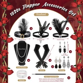 Aurelema 36 Pieces 1920s Flapper Accessories Set Flapper Headpiece 20's Theme Party Carnival Set with Headband Headpiece Pearl Bead Necklaces for Women Wedding Costume Tea Party
